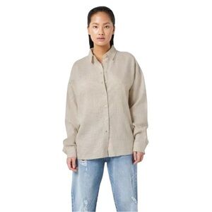 NOISY MAY SHIRT WOMENS SIZE 44 (XL) LEILANI  LINEN BLEND LONG SLEEVE BUTTON UP